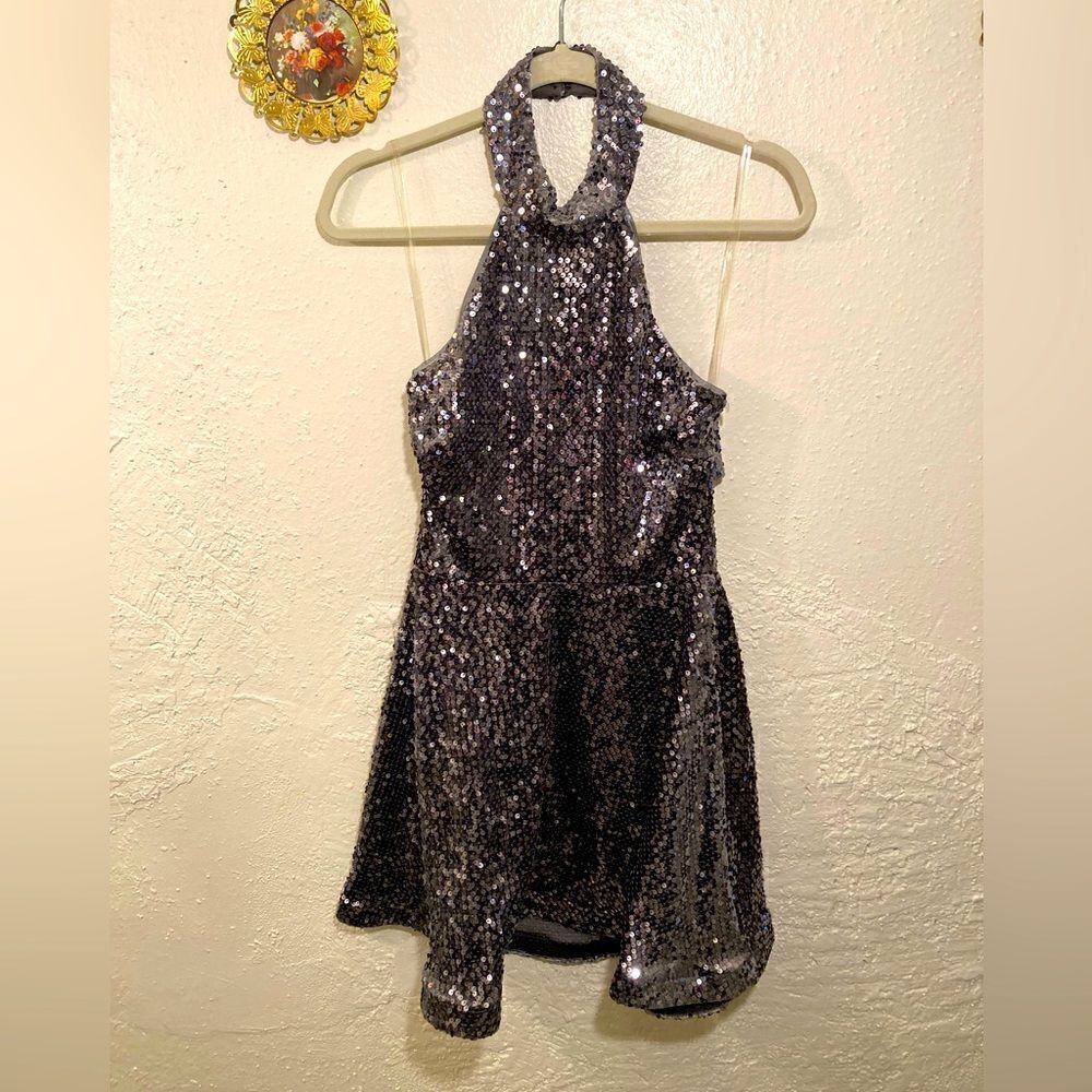 NWT Grey and Silver Sequins Cut Out Dress